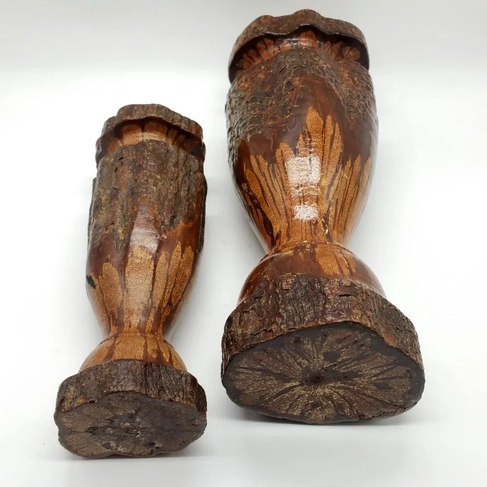3 Vintage Chrysanthemum Wood Candle Stick Holders, Ikebana Vases, Decor